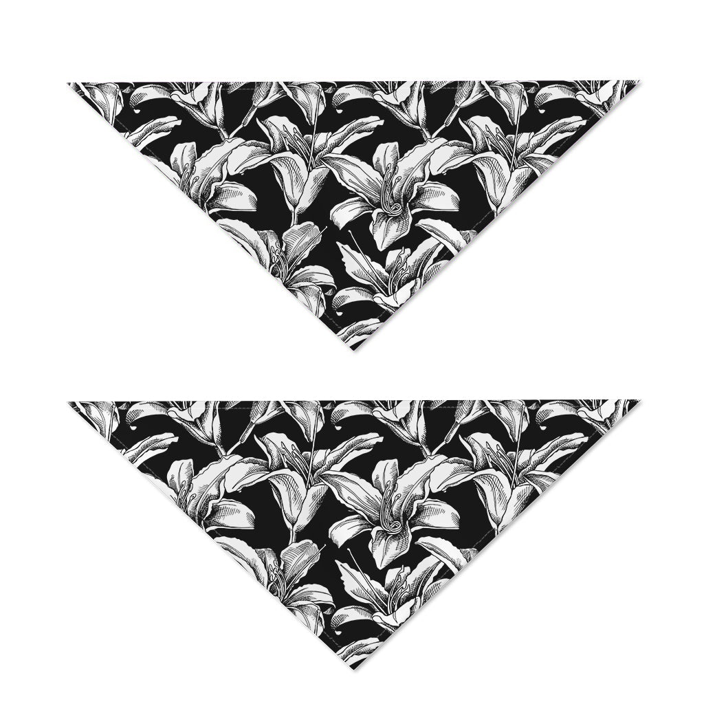 Black And White Lily Pattern Print Dog Bandana