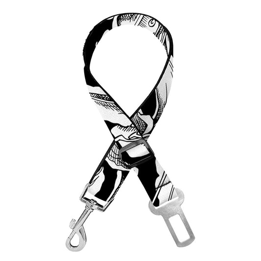 Black And White Lily Pattern Print Dog Seat Belt