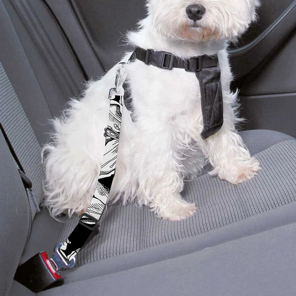 Black And White Lily Pattern Print Dog Seat Belt