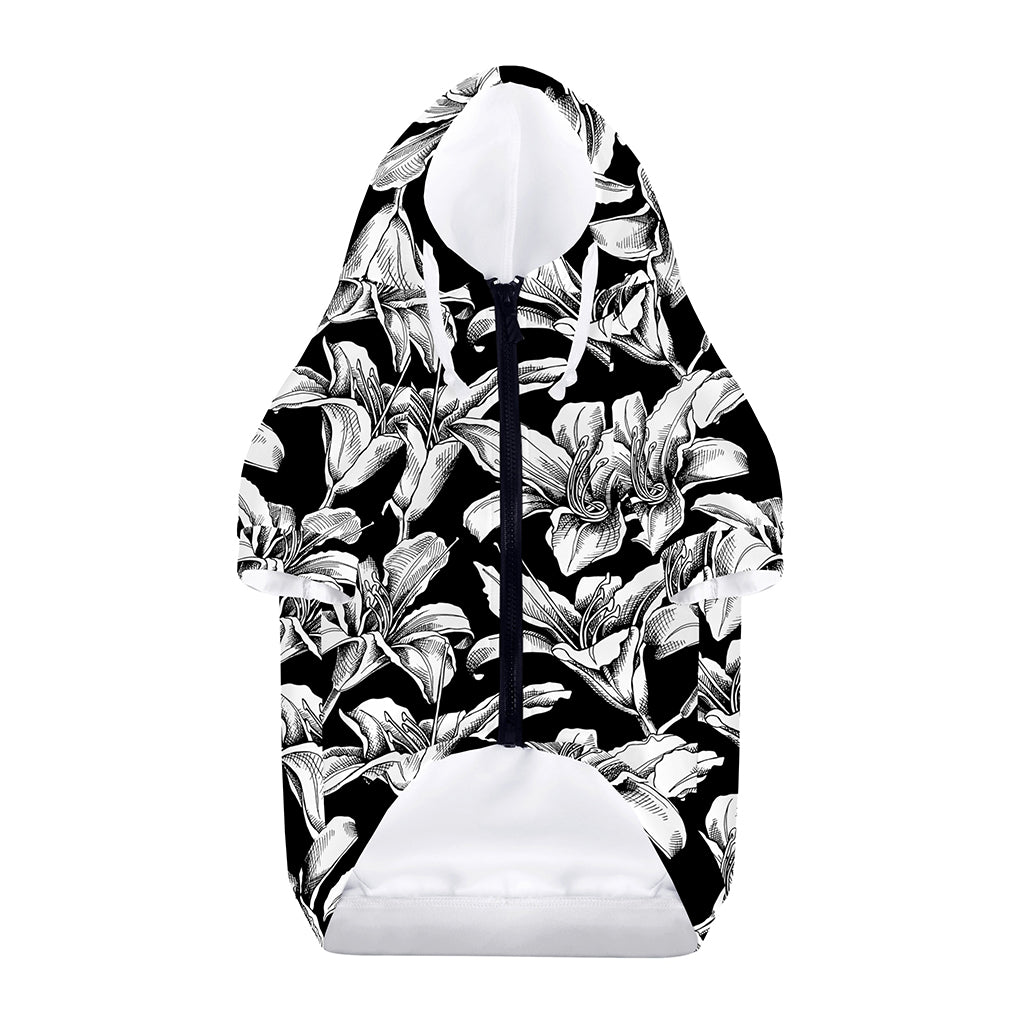 Black And White Lily Pattern Print Dog Zip Up Hoodie
