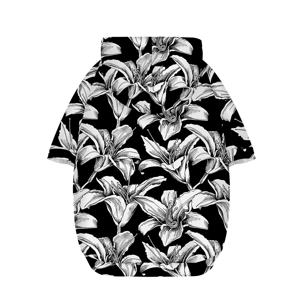Black And White Lily Pattern Print Dog Zip Up Hoodie