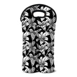 Black And White Lily Pattern Print Double Neoprene Wine Tote