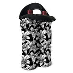 Black And White Lily Pattern Print Double Neoprene Wine Tote