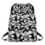 Black And White Lily Pattern Print Drawstring Backpack