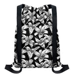Black And White Lily Pattern Print Drawstring Backpack