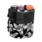 Black And White Lily Pattern Print Drawstring Makeup Bag
