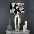 Black And White Lily Pattern Print Drum Lamp Shade