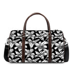 Black And White Lily Pattern Print Duffle Bag