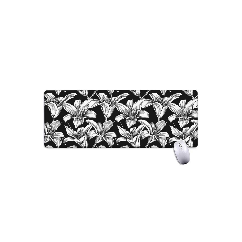 Black And White Lily Pattern Print Extended Mouse Pad