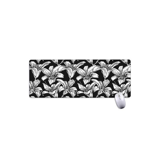 Black And White Lily Pattern Print Extended Mouse Pad