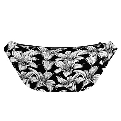Black And White Lily Pattern Print Fanny Pack