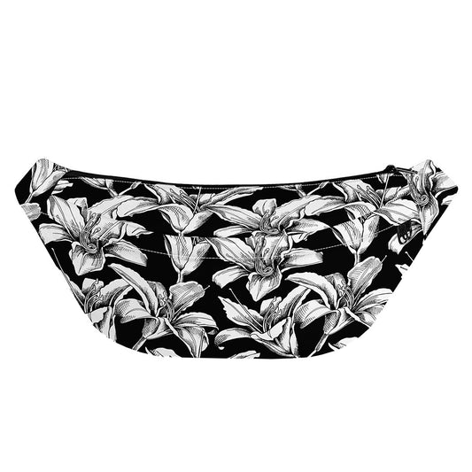 Black And White Lily Pattern Print Fanny Pack