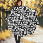 Black And White Lily Pattern Print Foldable Umbrella