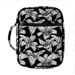 Black And White Lily Pattern Print Front Pocket Bible Bag