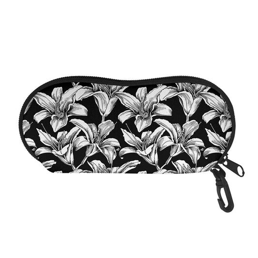Black And White Lily Pattern Print Glasses Case