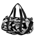 Black And White Lily Pattern Print Gym Bag