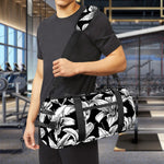 Black And White Lily Pattern Print Gym Bag