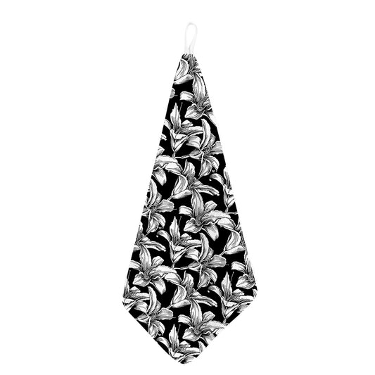 Black And White Lily Pattern Print Hand Towel