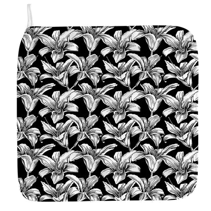 Black And White Lily Pattern Print Hand Towel