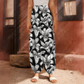 Black And White Lily Pattern Print Harem Pants