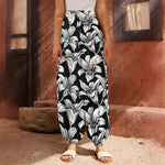 Black And White Lily Pattern Print Harem Pants