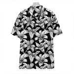 Black And White Lily Pattern Print Hawaiian Shirt