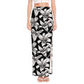 Black And White Lily Pattern Print High Slit Maxi Skirt