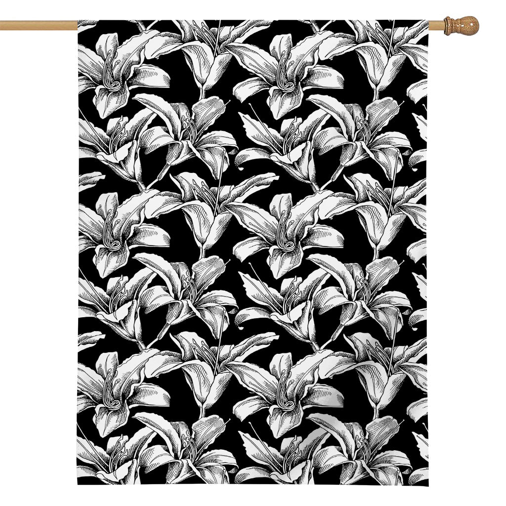 Black And White Lily Pattern Print House Flag