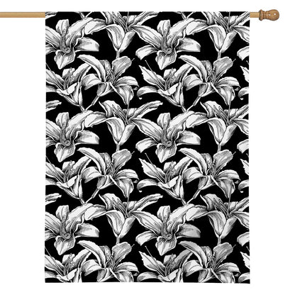 Black And White Lily Pattern Print House Flag
