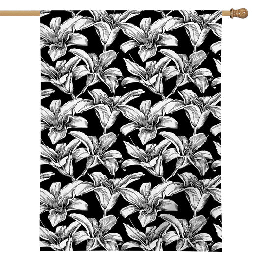 Black And White Lily Pattern Print House Flag