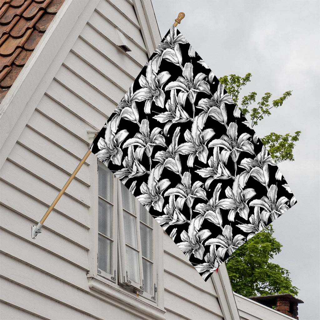 Black And White Lily Pattern Print House Flag