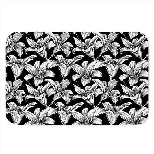 Black And White Lily Pattern Print Indoor Door Mat