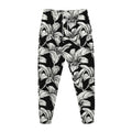 Black And White Lily Pattern Print Jogger Pants