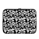 Black And White Lily Pattern Print Laptop Sleeve