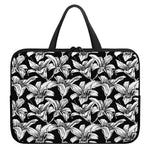 Black And White Lily Pattern Print Laptop Sleeve With Handle
