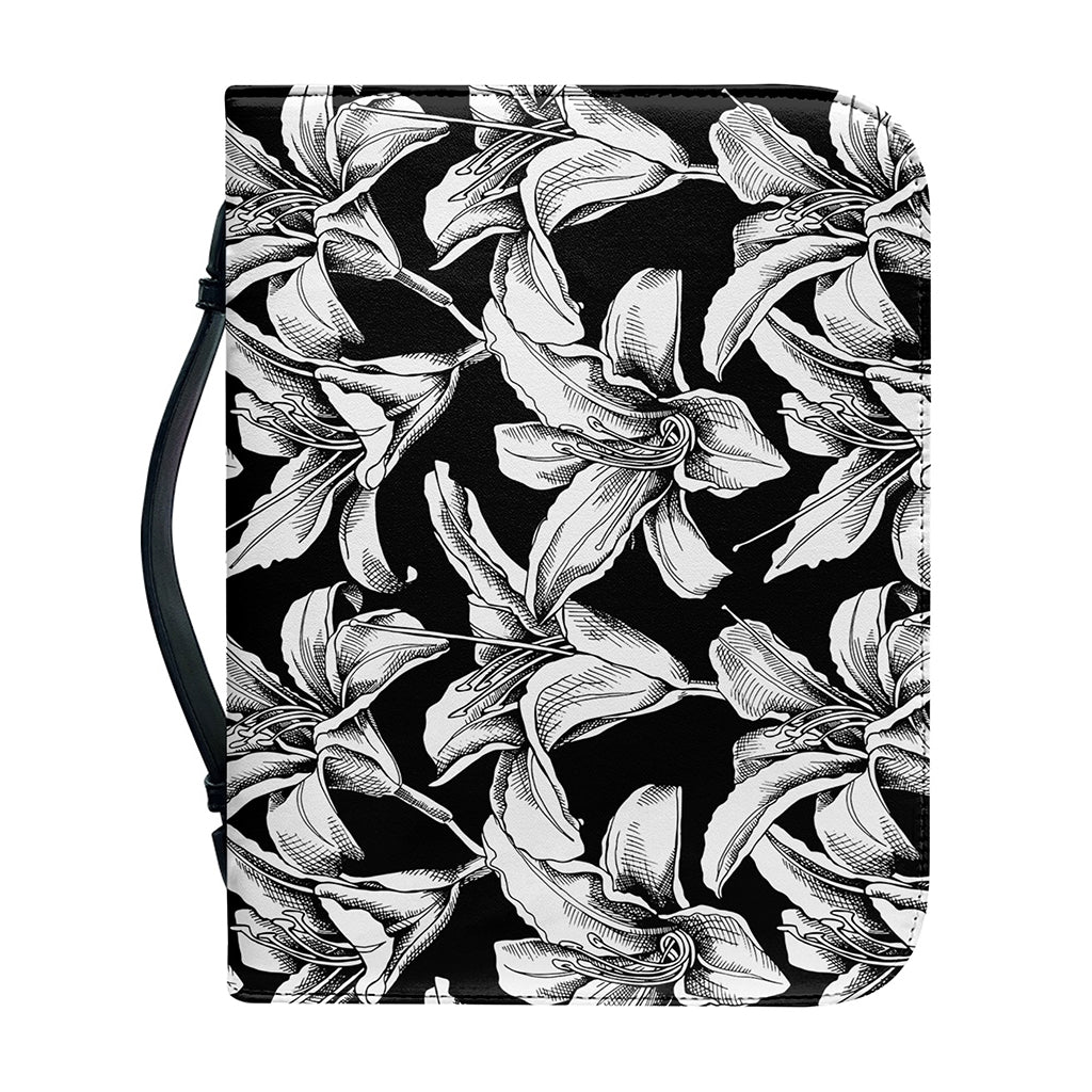 Black And White Lily Pattern Print Leather Bible Cover
