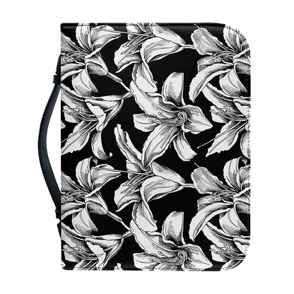 Black And White Lily Pattern Print Leather Bible Cover