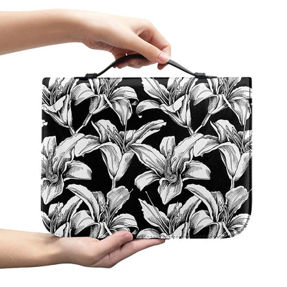 Black And White Lily Pattern Print Leather Bible Cover