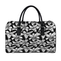 Black And White Lily Pattern Print Leather Duffel Bag