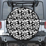 Black And White Lily Pattern Print Leather Spare Tire Cover