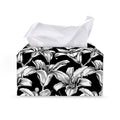 Black And White Lily Pattern Print Leather Tissue Box Cover