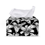 Black And White Lily Pattern Print Leather Tissue Box Cover