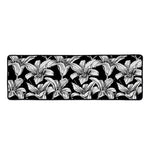 Black And White Lily Pattern Print Long Kitchen Mat