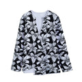 Black And White Lily Pattern Print Long Sleeve Short Coat