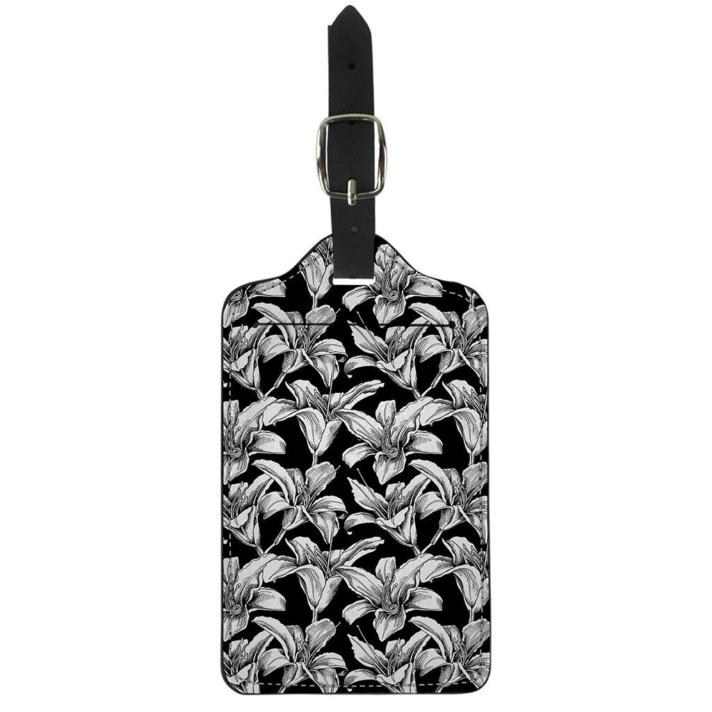 Black And White Lily Pattern Print Luggage Tag
