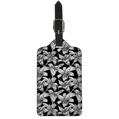 Black And White Lily Pattern Print Luggage Tag