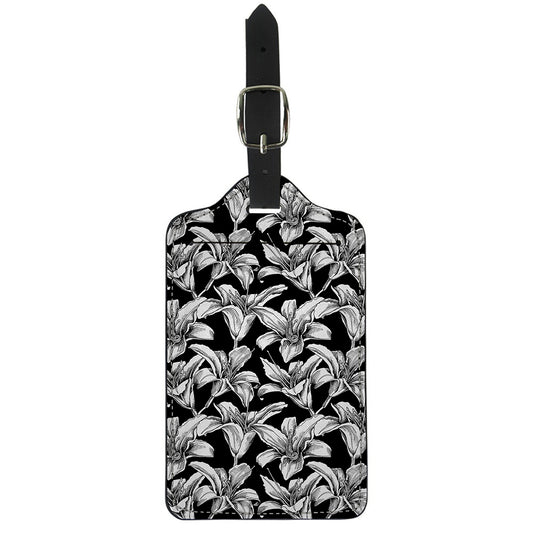 Black And White Lily Pattern Print Luggage Tag