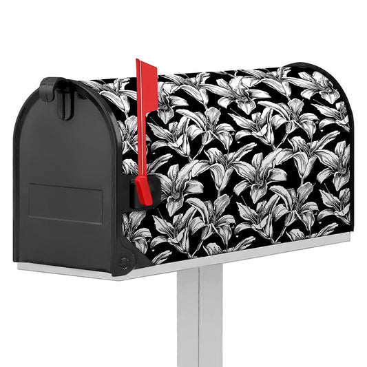 Black And White Lily Pattern Print Mailbox Cover