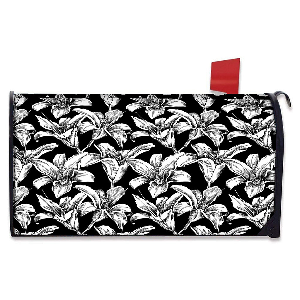 Black And White Lily Pattern Print Mailbox Cover