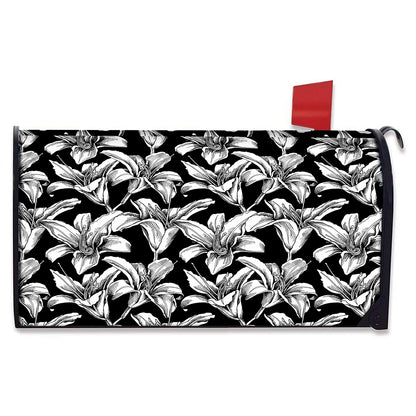 Black And White Lily Pattern Print Mailbox Cover
